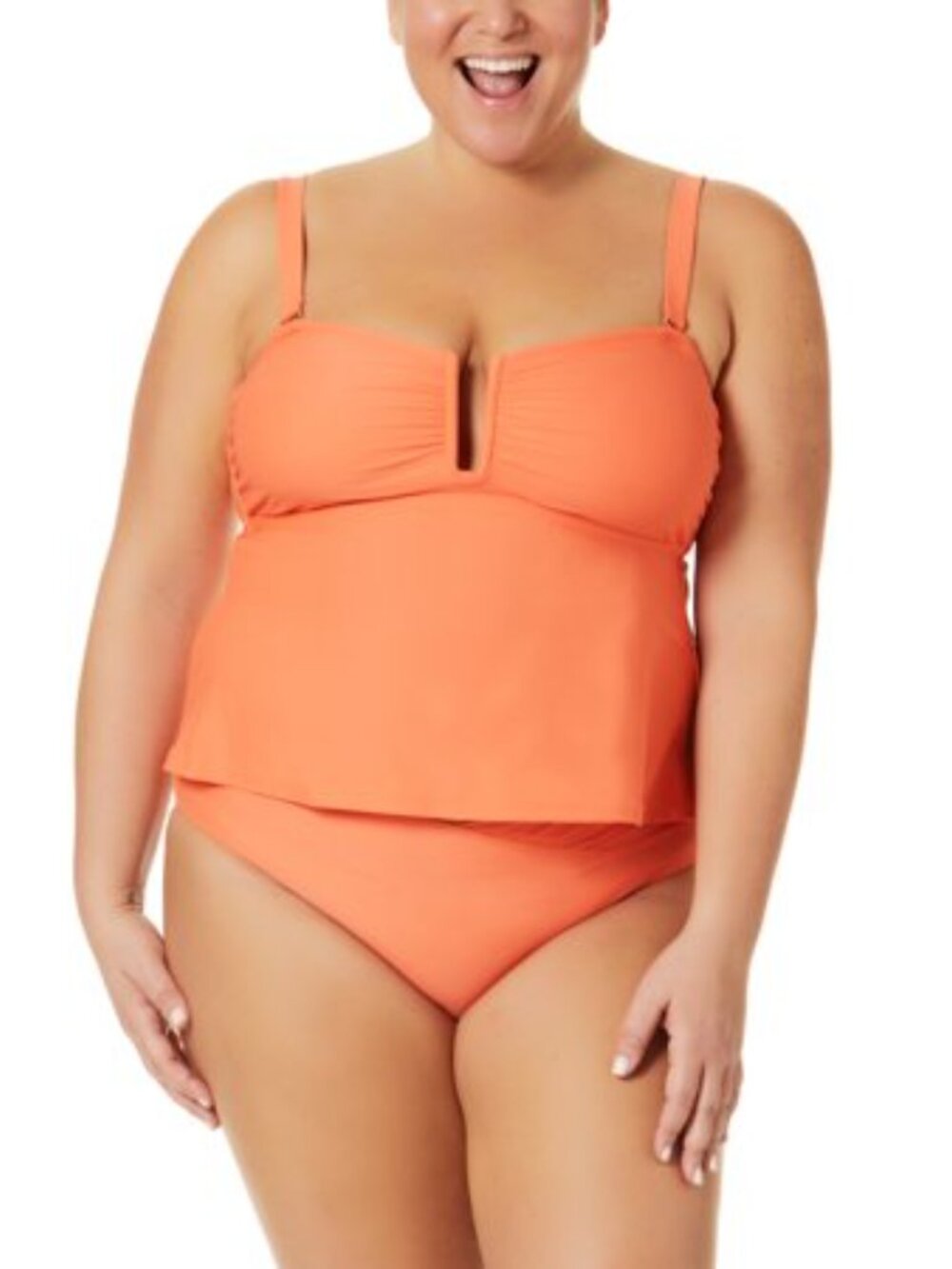 Time and Tru Women's Plus Solid Orange Tankini Swim Top & Bottom Size 1X NWT